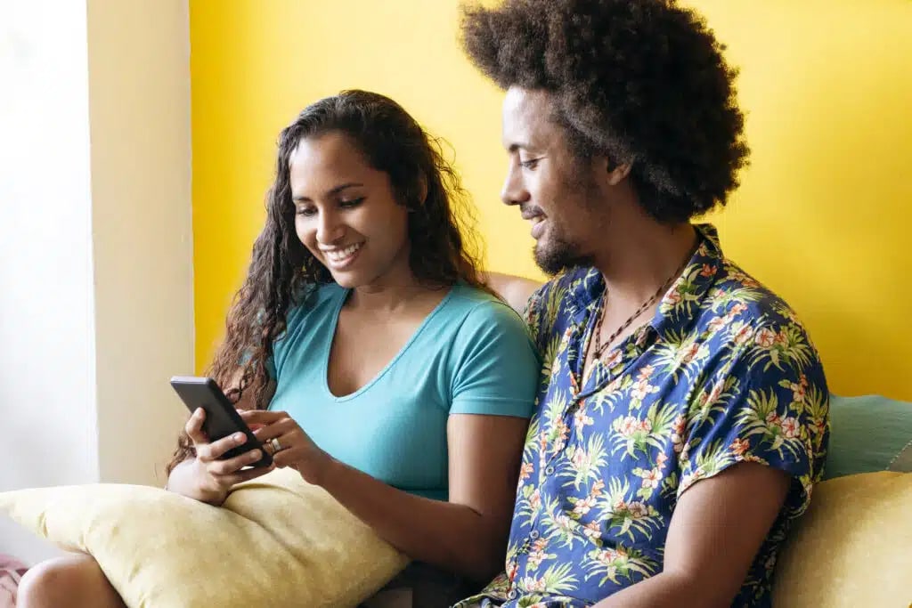 Couple using a phone