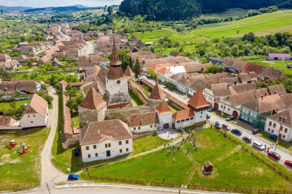 Aerial view of a Romanian church