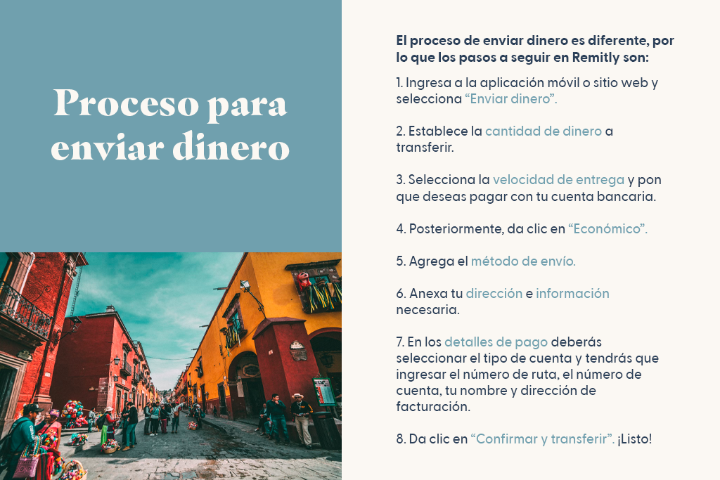 Proceso para enviar dinero