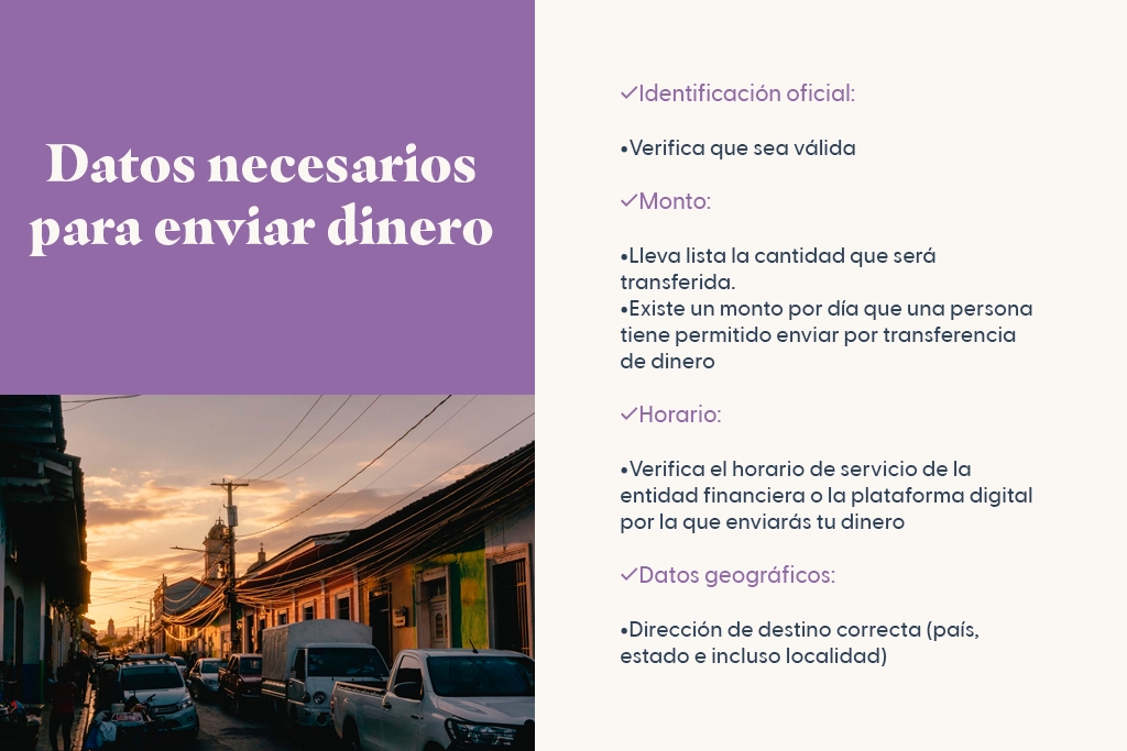 Datos necesarios para enviar dinero