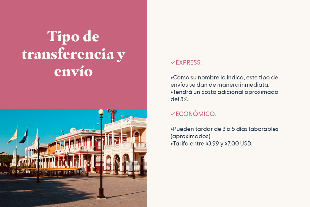 Tipo de transferencia y método de envío