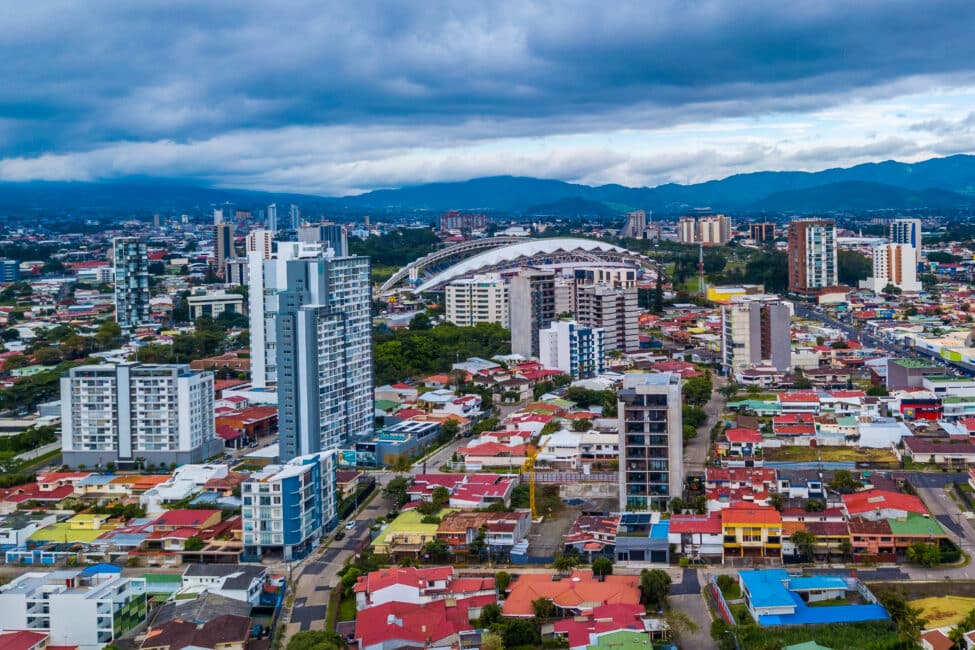 Aerial view of the San José skyline in Costa Rica.
