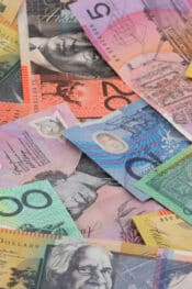 Close-up shot of Australian currency bills