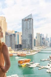 Woman looking at the Dubai Marina