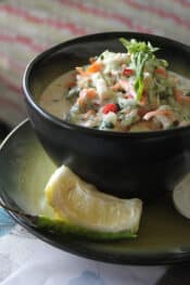 kokoda soup in bowl with a spoon