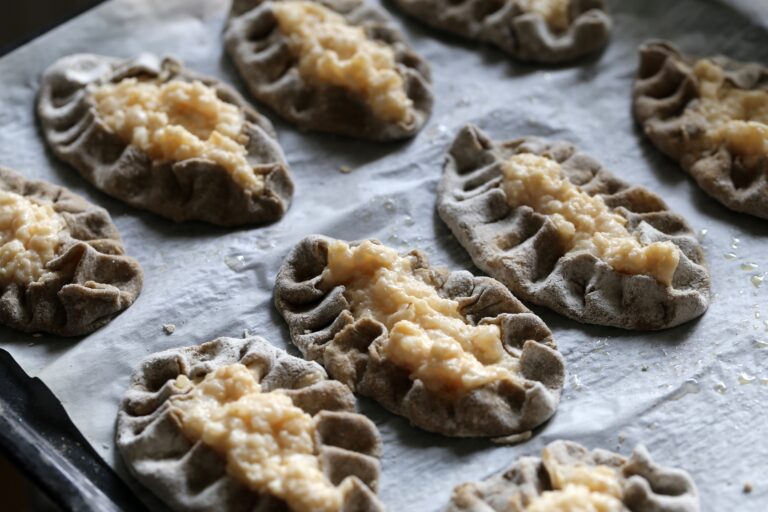 many finnish karelian pies in 2 rows