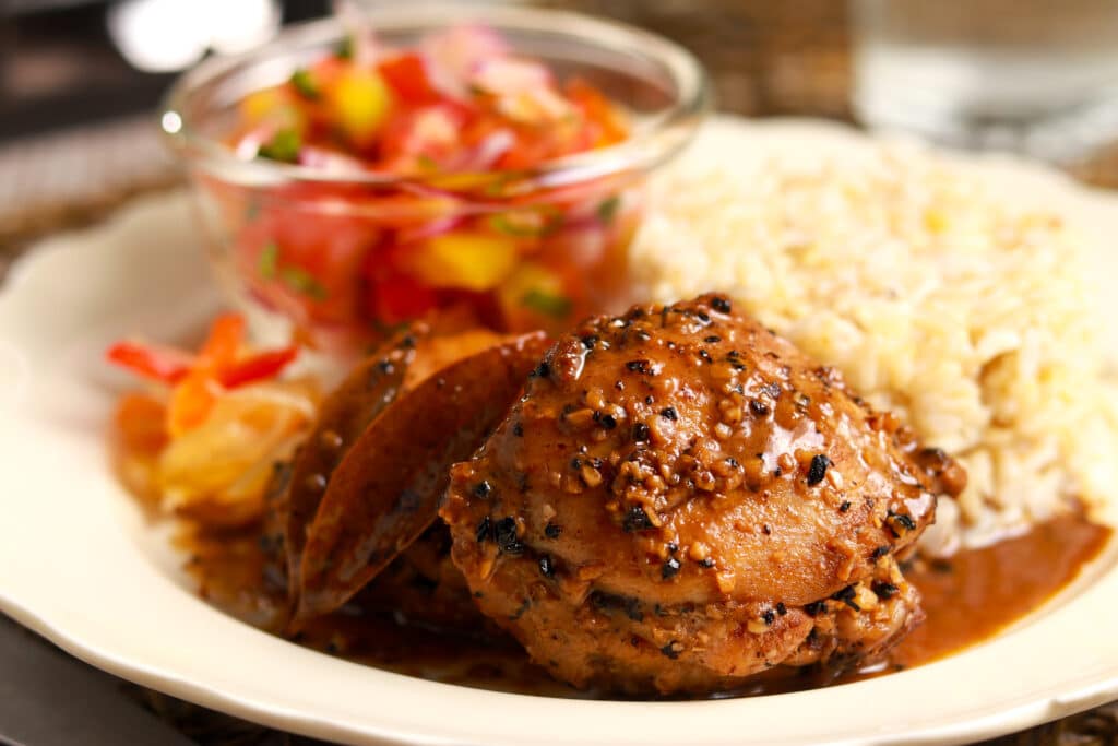 chicken adobo on a plate filipino adobo the national dish of the philippines