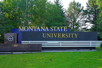 View of the campus of Montana State University in Bozeman, home of the Bobcats. MSU is a public research and teaching university.