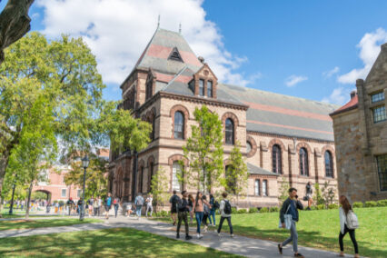 Students on the campus of Brown University.