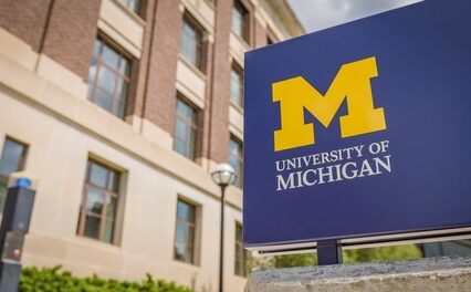 University of Michigan logo at college campus