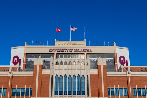 The Switzer Center in front of The Gaylord Family Oklahoma Memorial Stadium on the campus of the University of Oklahoma