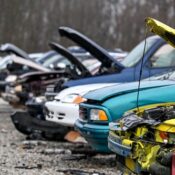 Junk cars at auto parts salvage yard