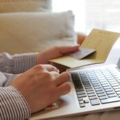 A man who enters credit card information