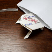 Bounced check folded into origami frog