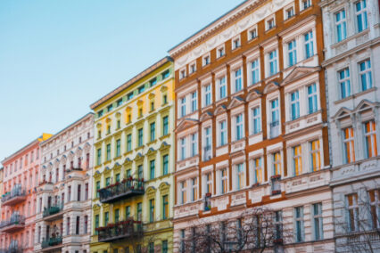 Some colourful real estate houses at prenzlauer berg in a row