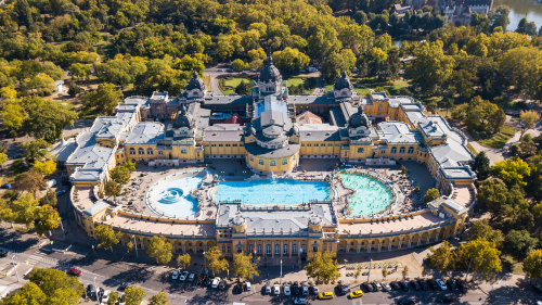 Budapest thermal bath sections taken from a height by a drone