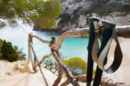 Hiking in Menorca on blue sky in Camí de Cavalls