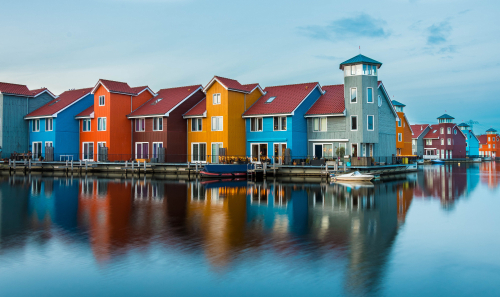 Colorful Architecture Houses for Real Estate and Tourism next to the Water in Holland