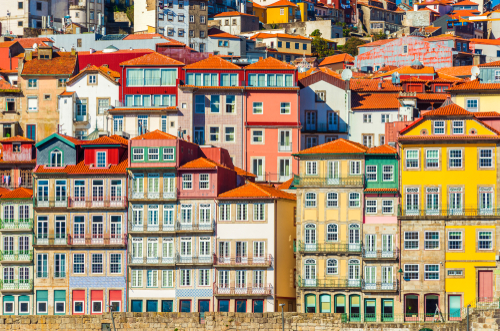 Old historical houses of Porto. Rows of colorful buildings in the traditional architectural style, Portugal