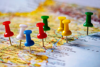 Travel destination points, close up