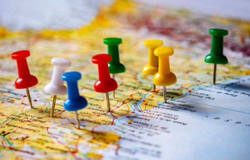 Travel destination points, close up