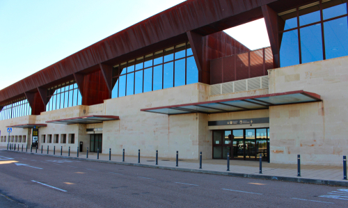 Facade and entrances to the airport of Salamanca
