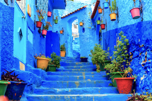 A city with narrow, beautiful, blue streets. Chefchaouen, Morocco, Africa