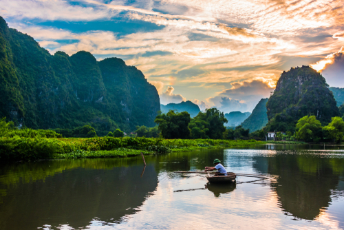 Trang An, a scenic area near Ninh Binh, Vietnam inscribed as a UNESCO World Heritage Site in 2014