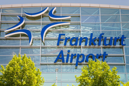 Fraport logo at Terminal 2 of Frankfurt Airport