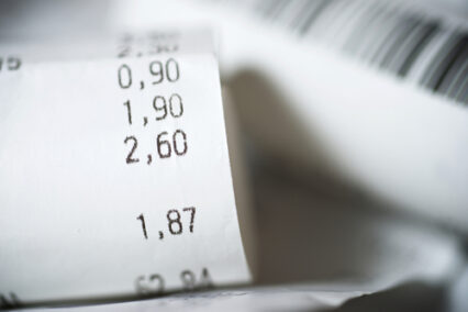 Close-up of a purchase receipt.