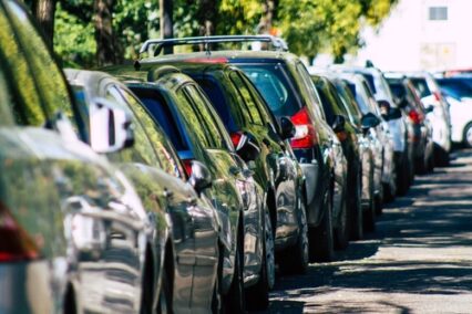 Cars parked in the streets of Seville, an emblematic city and the capital of the region of Andalusia, in the south of Spain