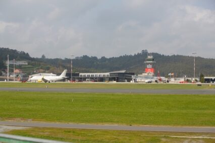 A Coruña-Spain. Alvedro Airport in A Coruña with several passenger planes parked on the runway