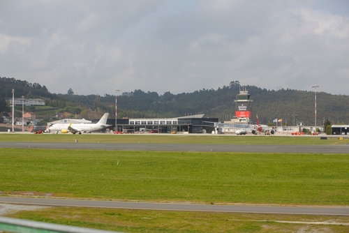 A Coruña-Spain. Alvedro Airport in A Coruña with several passenger planes parked on the runway