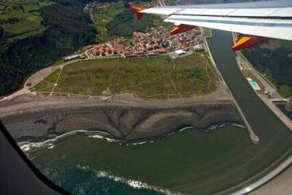 View from plane departing from the Asturias airport in Oviedo
