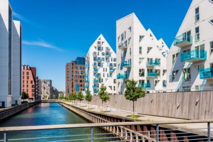 Modern Apartment Flats along Canal in Aarhus Denmark