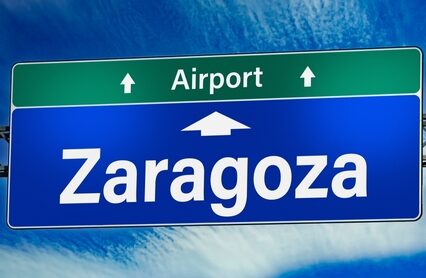 Road sign indicating direction to the city of Saragossa.