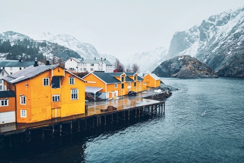Panorama of Nusfjord authentic fishing village