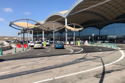 Roads leading into Alicante International Airport on a bright hot sunny day, Spain