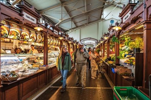 Indoor Scene at the Old Market Hall Vanha Kauppahalli in Harbor Area of Helsinki