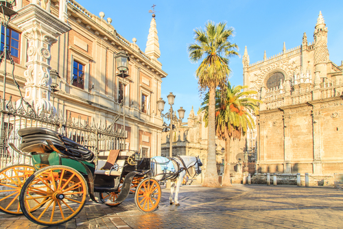 Close-up of a detail of the Cathedral of Seville in Andalusia, Spain.
