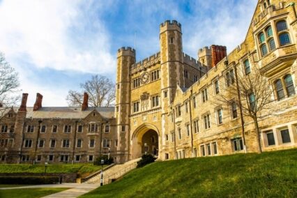 Blair hall at Princeton University at spring scenic sunset hour