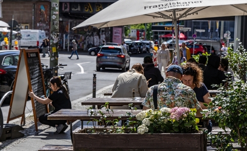 A busy street scene in Berlin, Germany