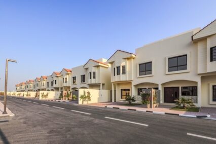 A row of residential or townhouses in the Middle East