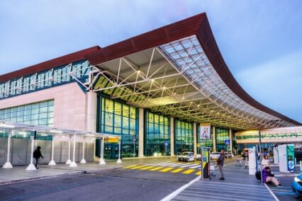 Fiumicino International Airport Terminal 1 in Rome, Italy.