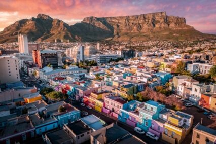 Colourful Bo-Kaap houses captured during sunrise in Cape Town South Africa