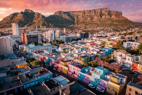 Colourful Bo-Kaap houses captured during sunrise in Cape Town South Africa