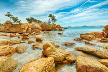 Incredible view of Capriccioli beach in Costa Smeralda. Popular tourist destination in the Mediterranean.
