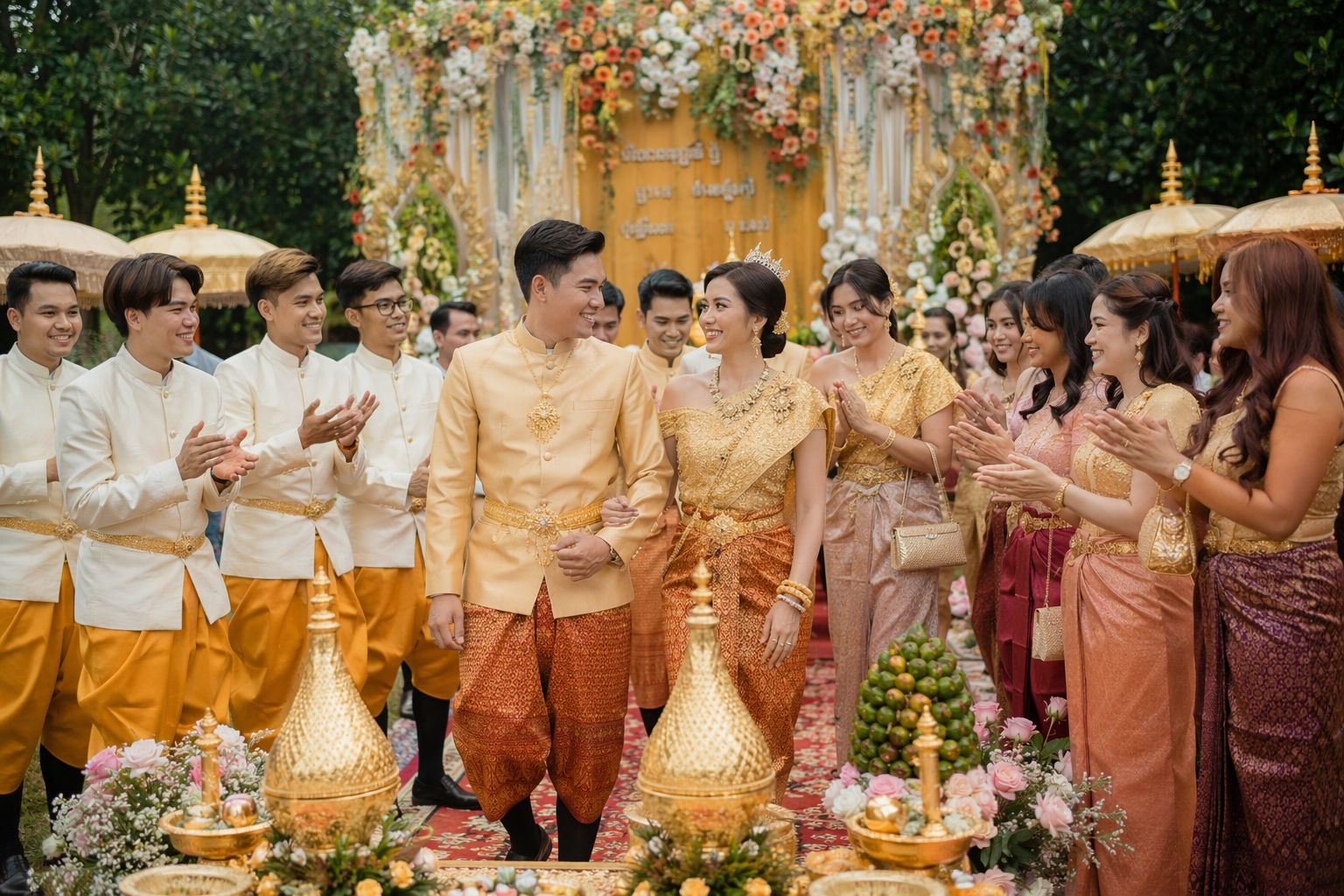cambodian bridesmaid dresses Wedding Traditions in Cambodia: What Australians Should Know Gold Size:9-12 Months Mist Over Zhuzihu Collection The Black Tux Essential