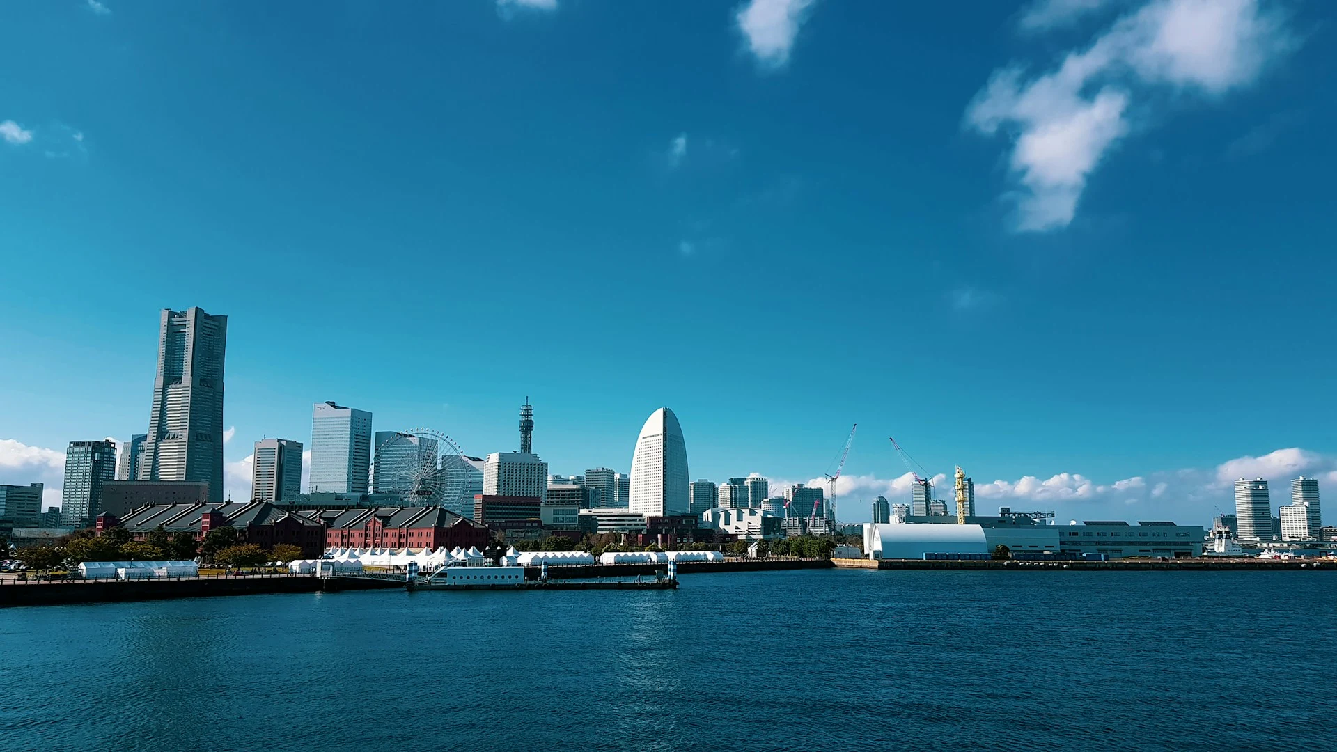 Yokohama waterfront skyline across the bay.