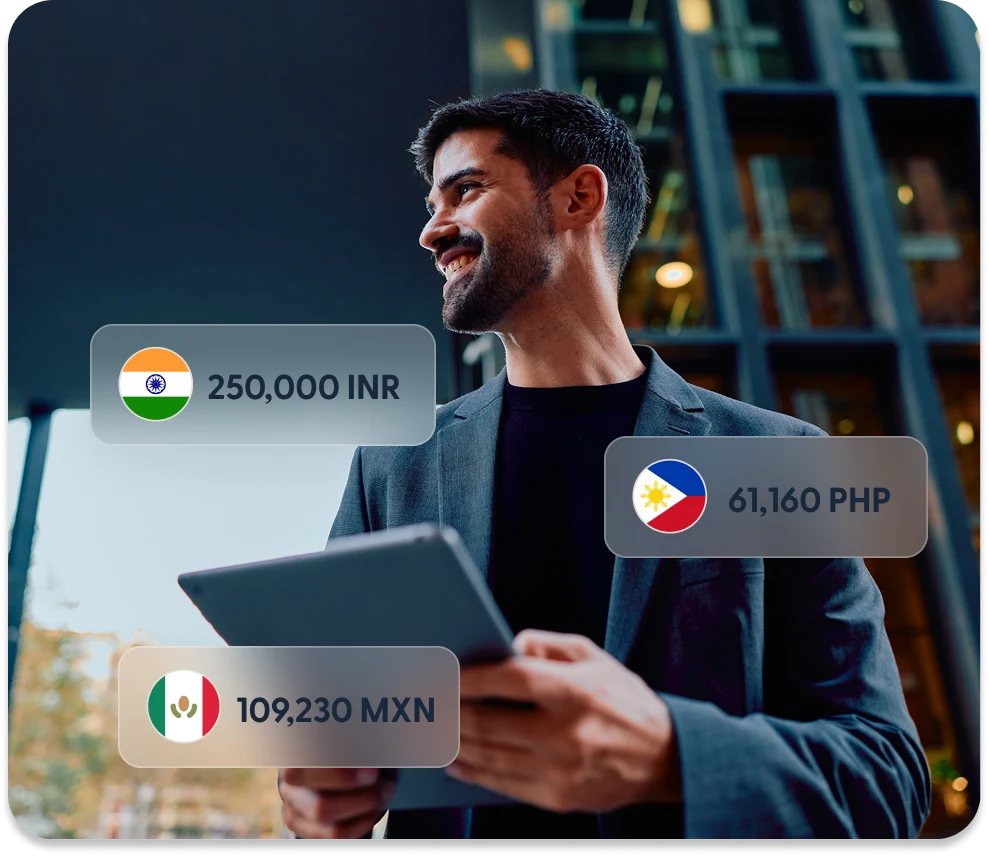 Business owner checking exchange rates on a tablet